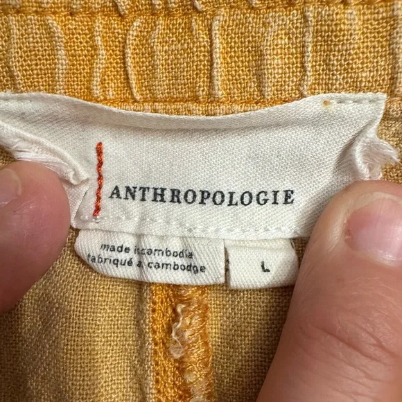 by Anthropologie Linen Utility Cargo Pants Size 14 Pockets Mustard Yellow - Picture 9 of 13